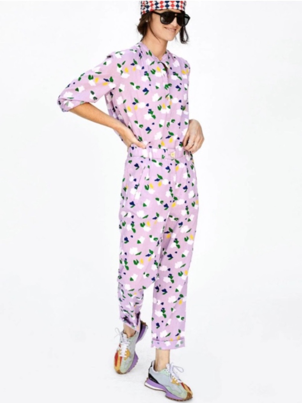 NEW Clare V St. Martin Cotton Tapered Pants Lilac Abstract Floral Dot Medium